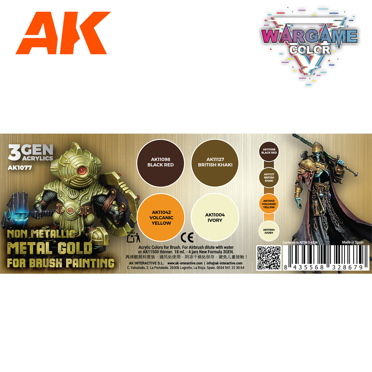 WARGAME COLOR SET. NON METALLIC METAL GOLD (WITH BRUSH). - vista 2 - AK