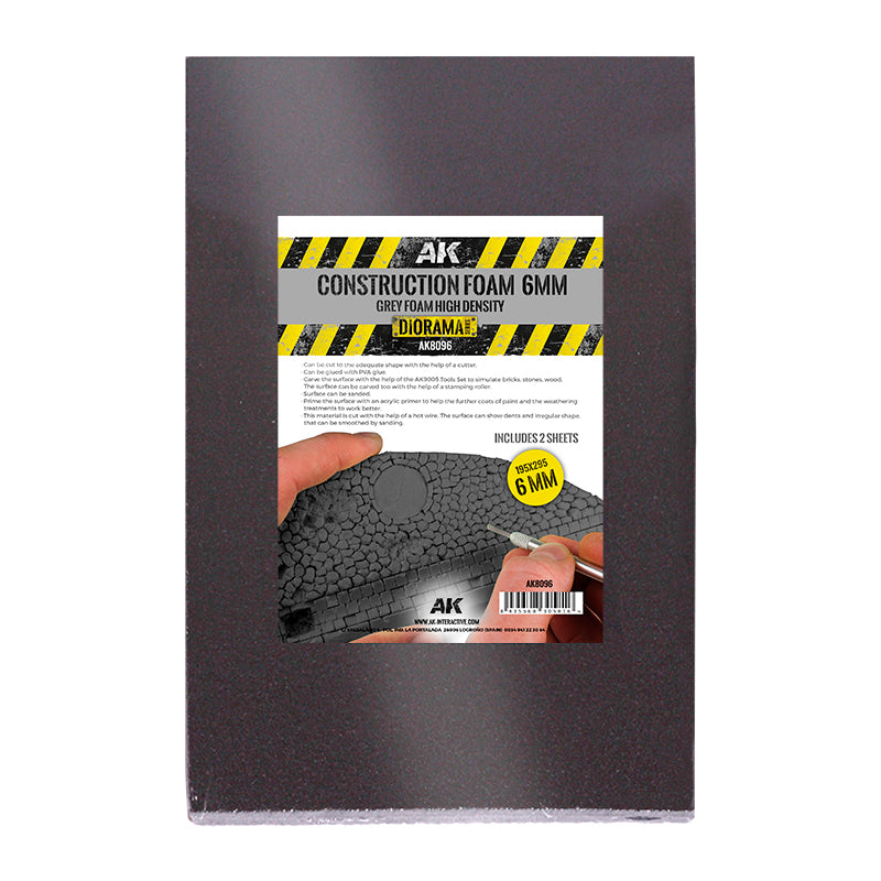 Espuma de construcción negra de 6mm de alta densidad 195×295 mm incluye 2 hojas - AK