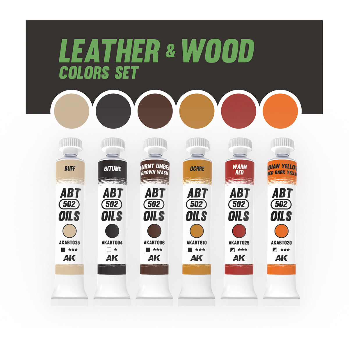 LEATHER & WOOD COLORS SET - ABT 502 OILS - vista 2 - AK