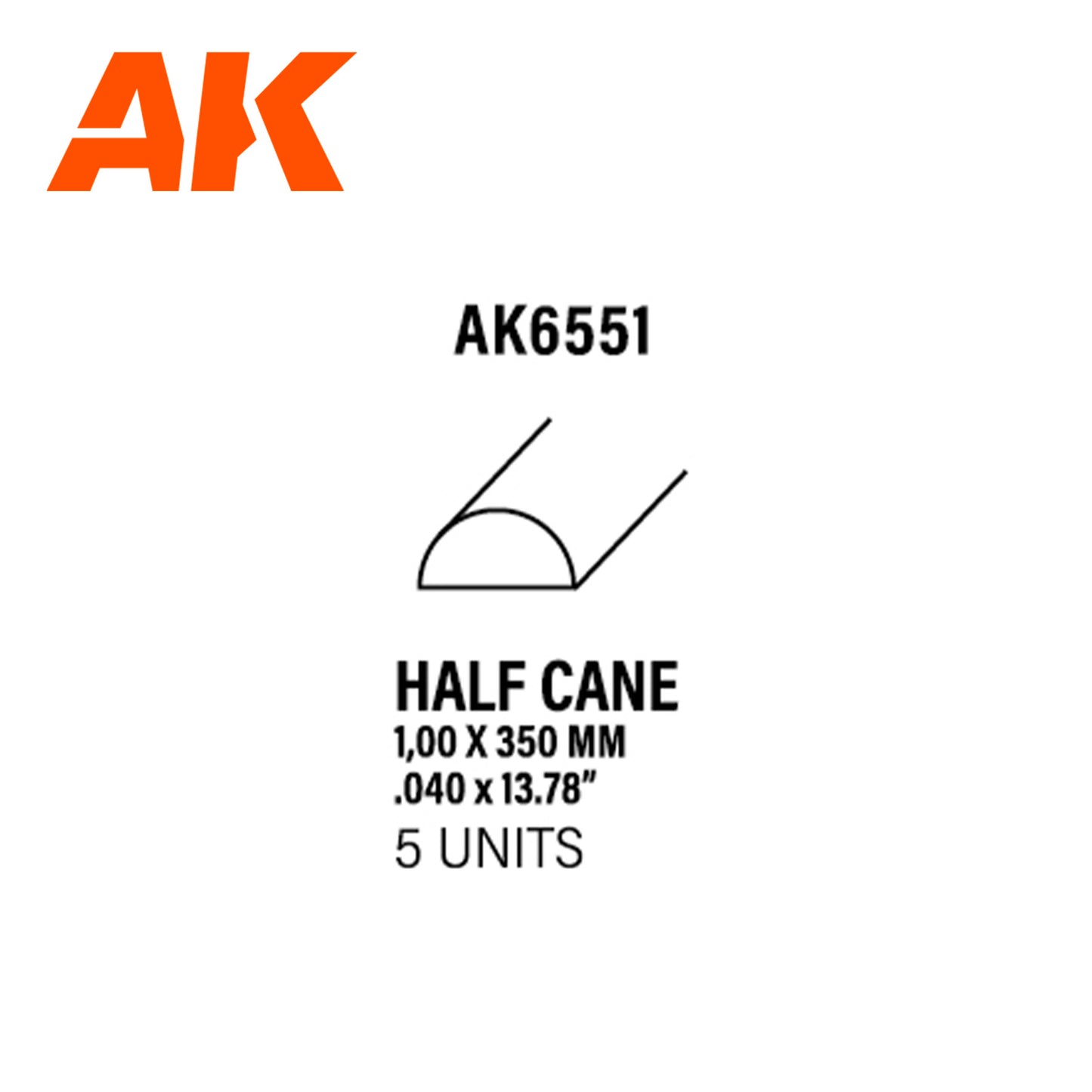 Half cane 1.00 x 350mm – STYRENE HALF CANE – (5 units) - vista 3 - AK