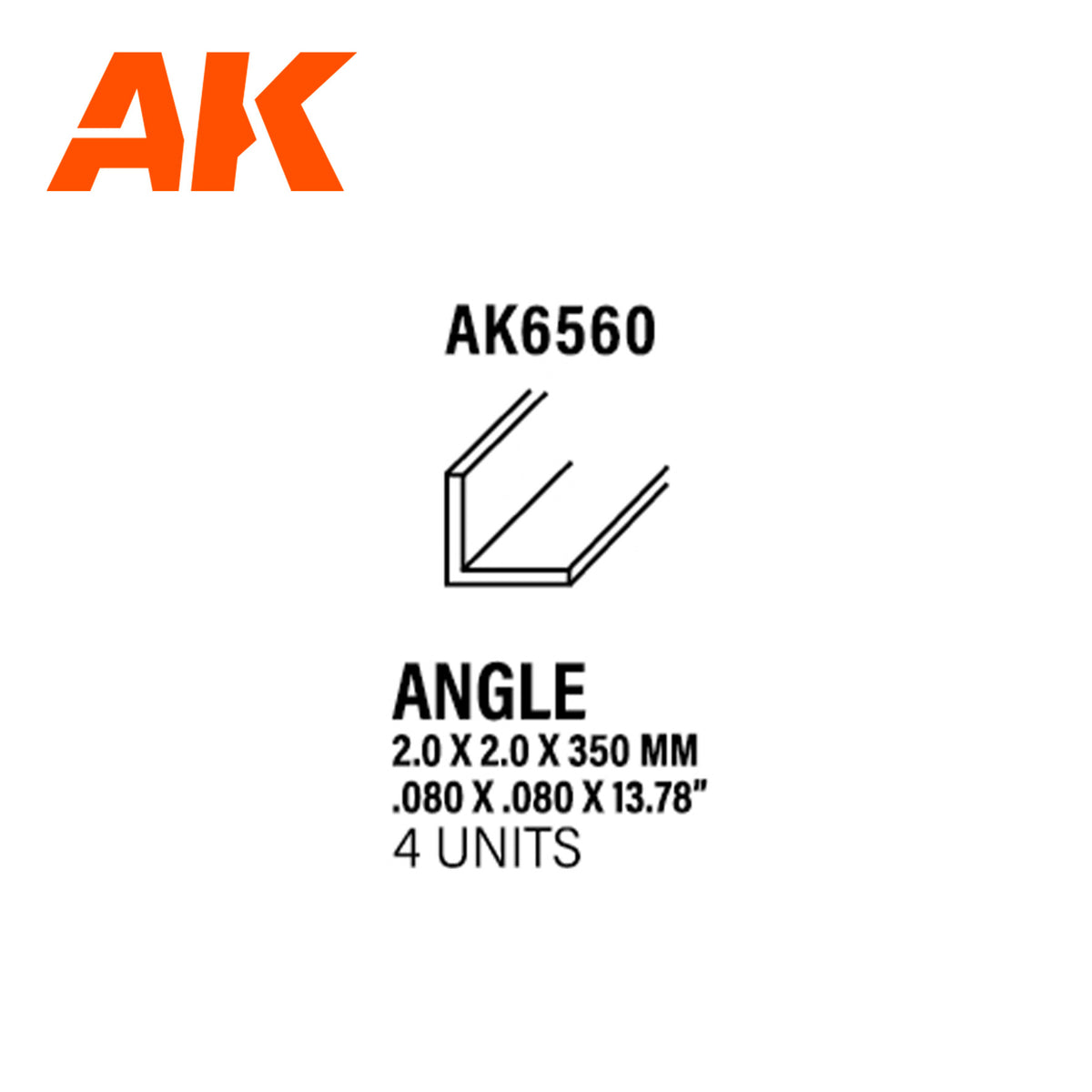 Angle 2.0 x 2.0 x 350mm – STYRENE ANGLE – (4 units) - vista 3 - AK