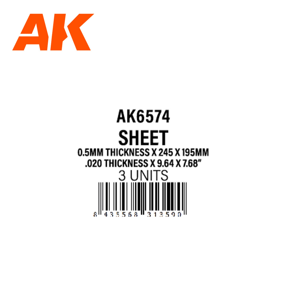 0.5mm thickness x 245 x 195mm – STYRENE SHEET – (3 units) - vista 3 - AK