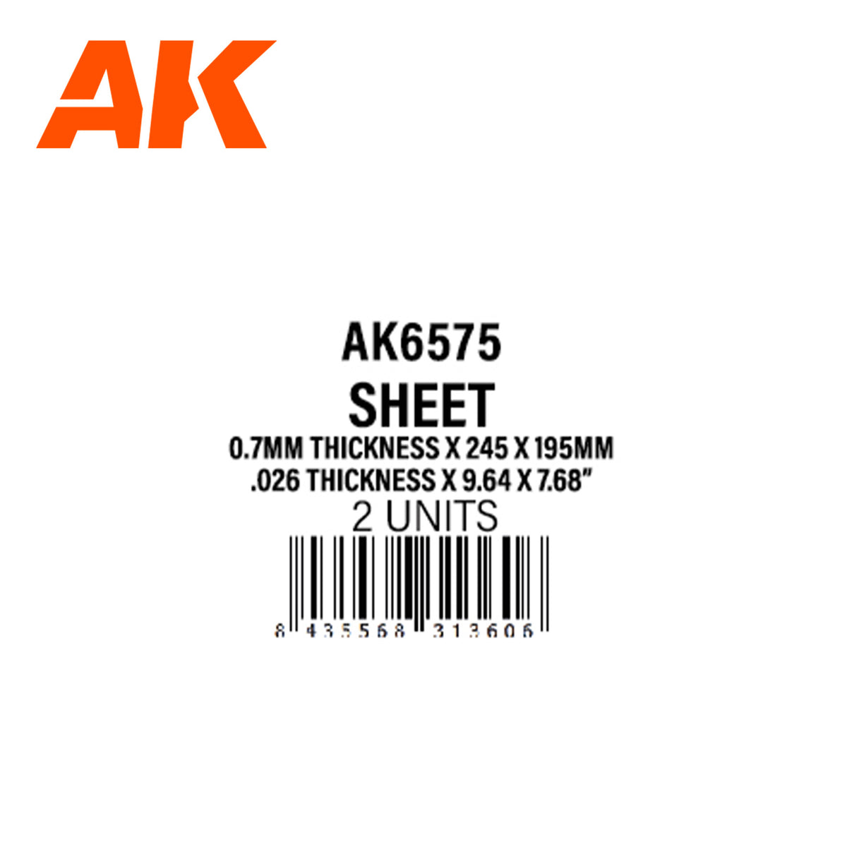 0.7mm thickness x 245 x 195mm – STYRENE SHEET – (2 units) - vista 3 - AK