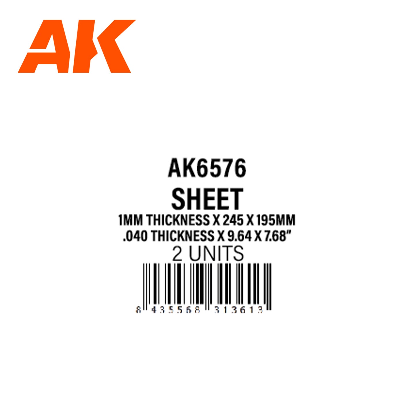 1mm thickness x 245 x 195mm – STYRENE SHEET – (2 units) - vista 3 - AK