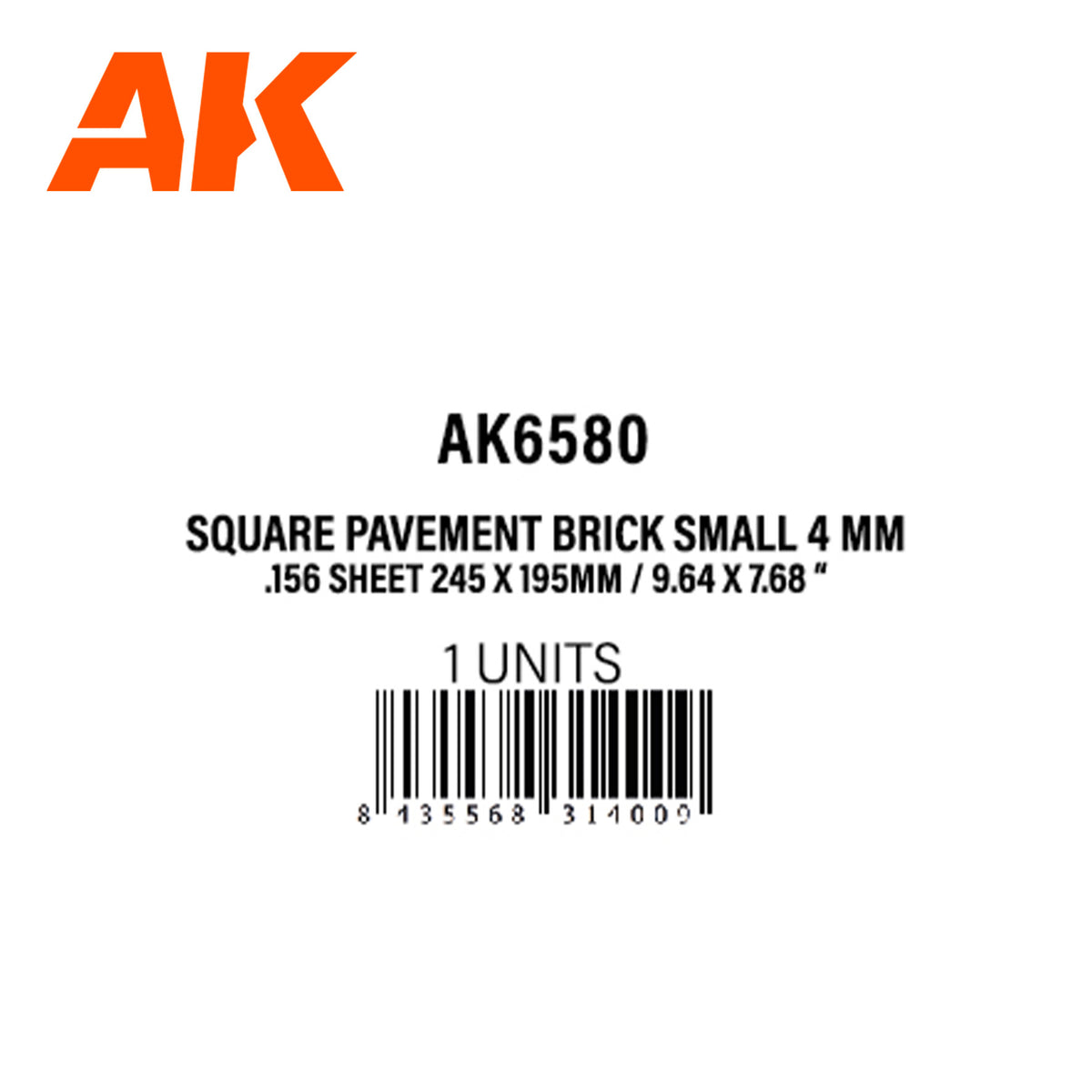 Square Pavement Brick Small 4 MM / .156 Sheet 245 x 195mm / 9.64 x 7.68 “ TEXTURED STYRENE SHEET – 1 Unit - vista 3 - AK