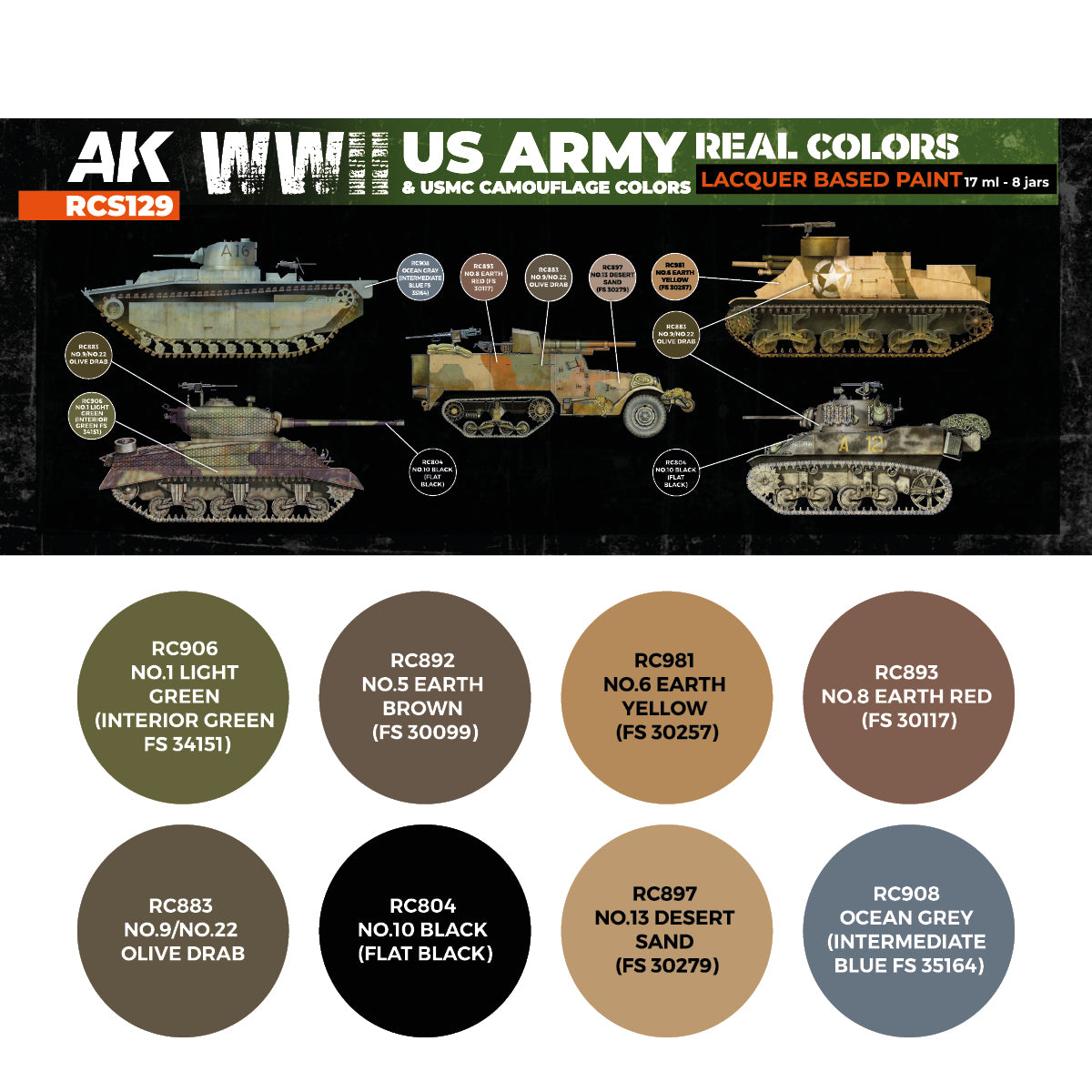 WWII US Army & USMC Camouflage Colors SET - vista 2 - AK