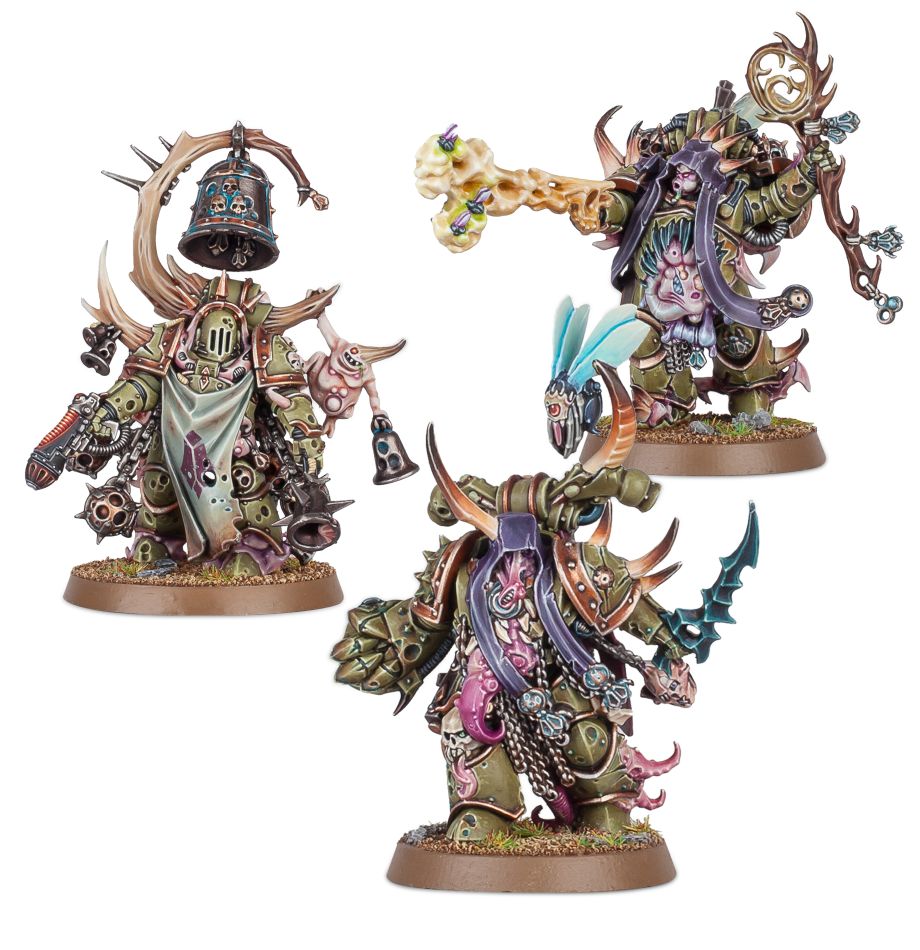 Death Guard: Conjuraplagas Maligno, Pestífero Nocivo y Campeón Marine de Plaga (Malignant Plaguecaster, Noxious Blightbringer and Plague Marine Champion)