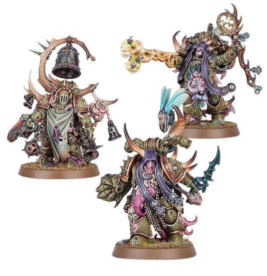 Death Guard: Conjuraplagas Maligno, Pestífero Nocivo y Campeón Marine de Plaga (Malignant Plaguecaster, Noxious Blightbringer and Plague Marine Champion)