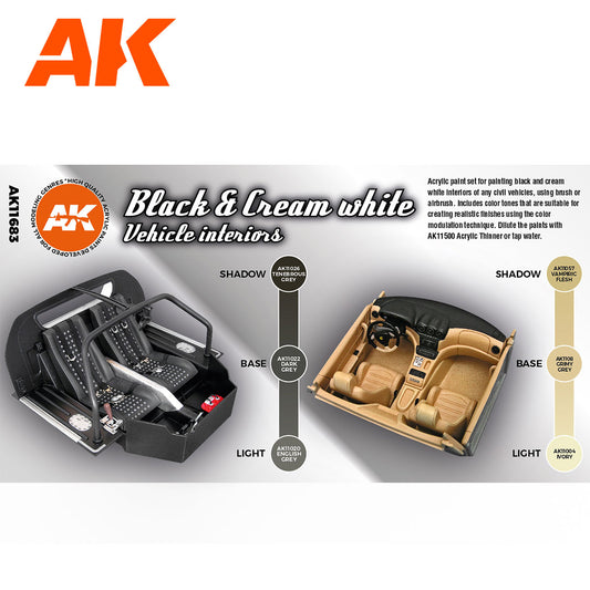 BLACK & CREAM WHITE VEHICLE INTERIORS – INTERIORES DE VEHÍCULOS BLANCO CREMA Y NEGRO
