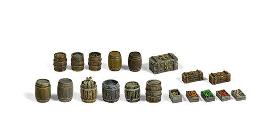 BARRELS & BOXES  WARGAME SET (RESIN 30-35MM)