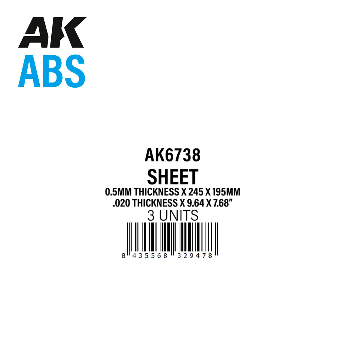 0.5mm thickness x 245 x 195mm – ABS SHEET – 3 units per bag / por bolsa