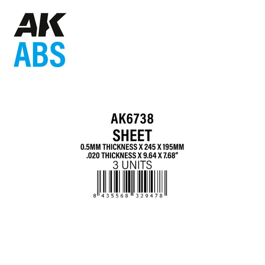 0.5mm thickness x 245 x 195mm – ABS SHEET – 3 units per bag / por bolsa