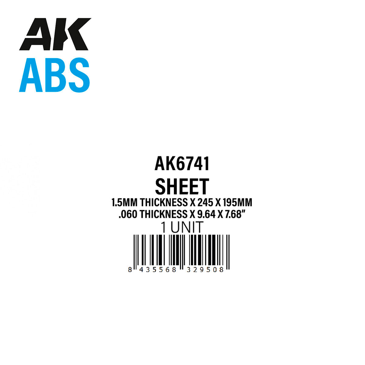 1.5mm thickness x 245 x 195mm – ABS SHEET – 1 unit per bag / por bolsa