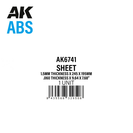 1.5mm thickness x 245 x 195mm – ABS SHEET – 1 unit per bag / por bolsa