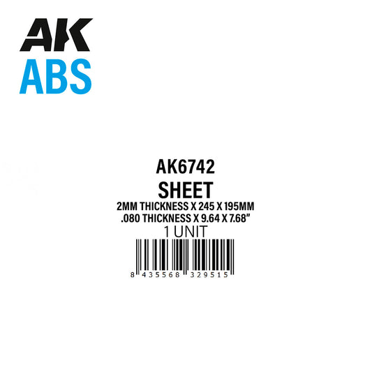 2mm thickness x 245 x 195mm – ABS SHEET – 1 unit per bag / por bolsa