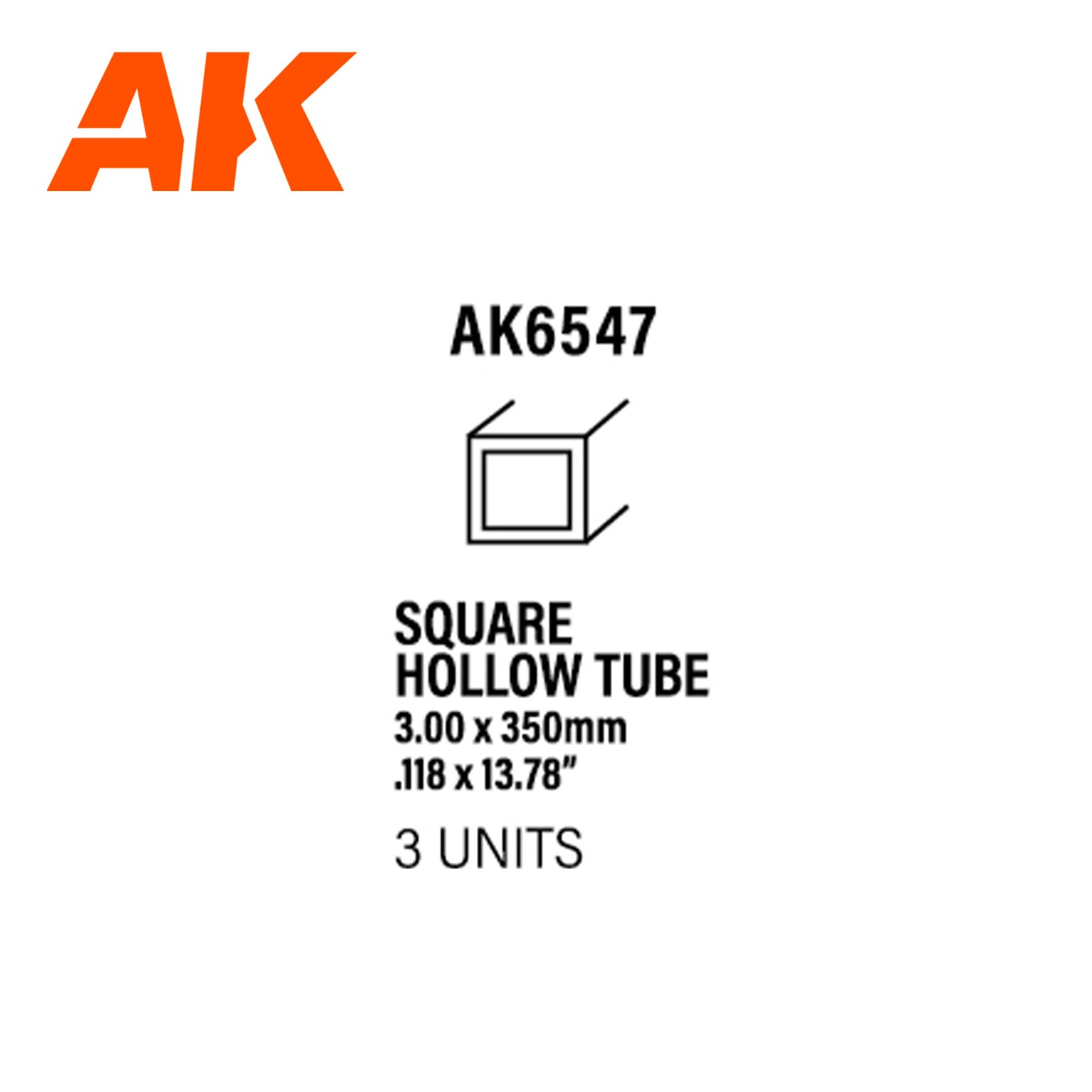 Square hollow tube 3.00 x 350mm – STYRENE SQUARE HOLLOW TUBE – (3 units)