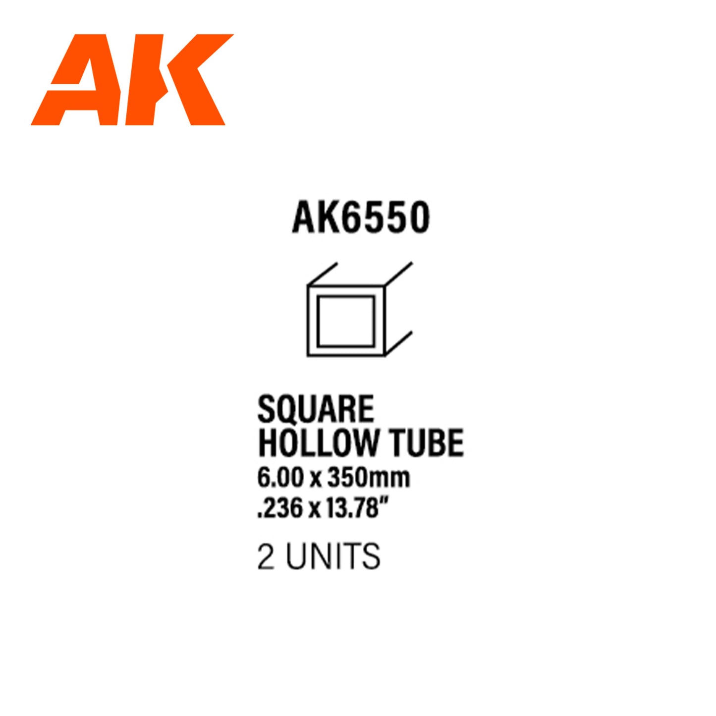 Square hollow tube 6.00 x 350mm – STYRENE SQUARE HOLLOW TUBE – (2 units)
