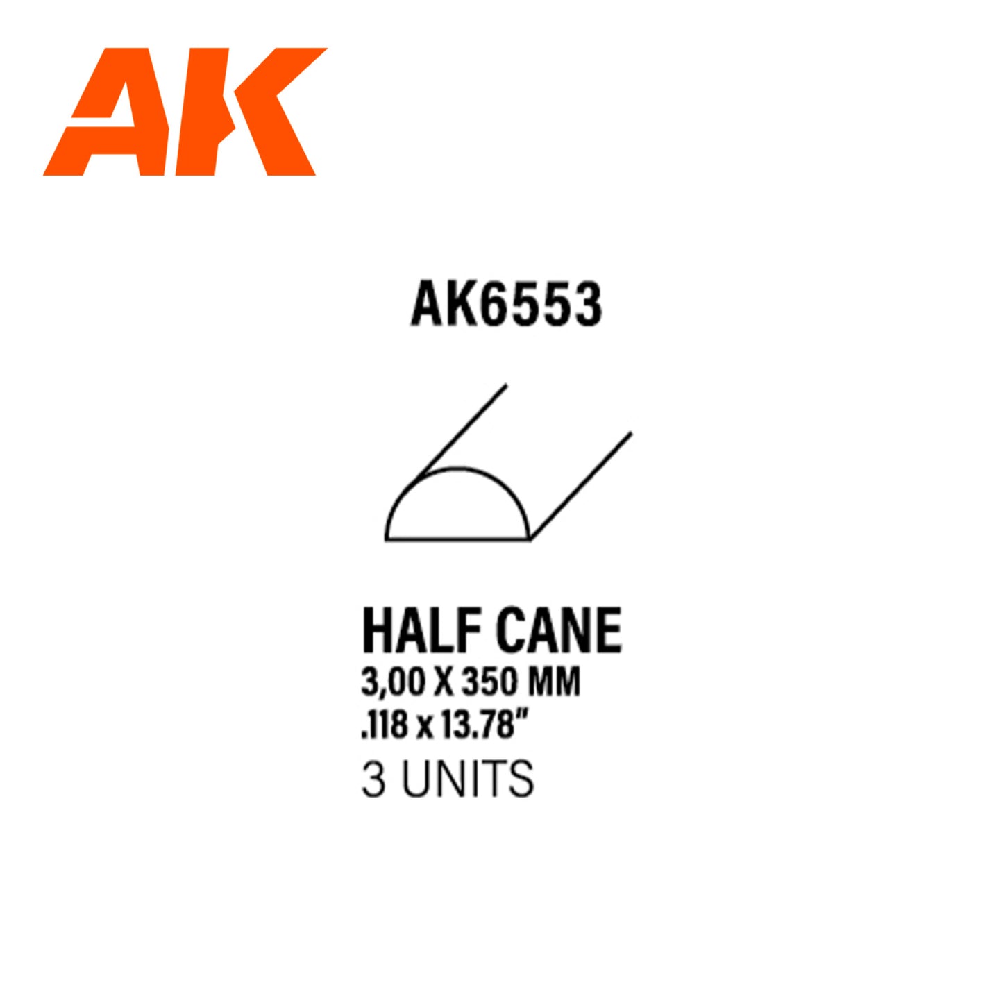 Half cane 3.00 x 350mm – STYRENE HALF CANE – (3 units)