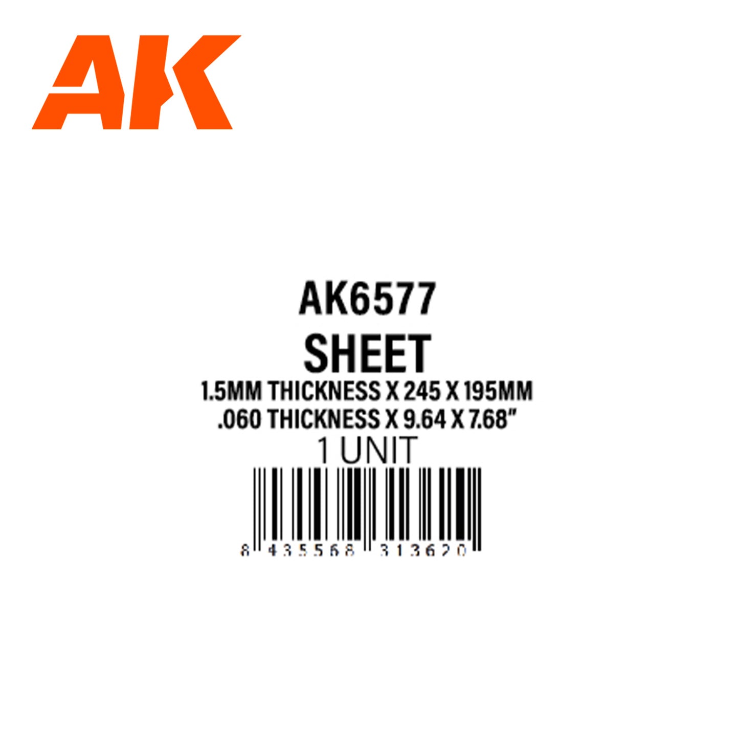 1.5mm thickness x 245 x 195mm – STYRENE SHEET – (1 units)