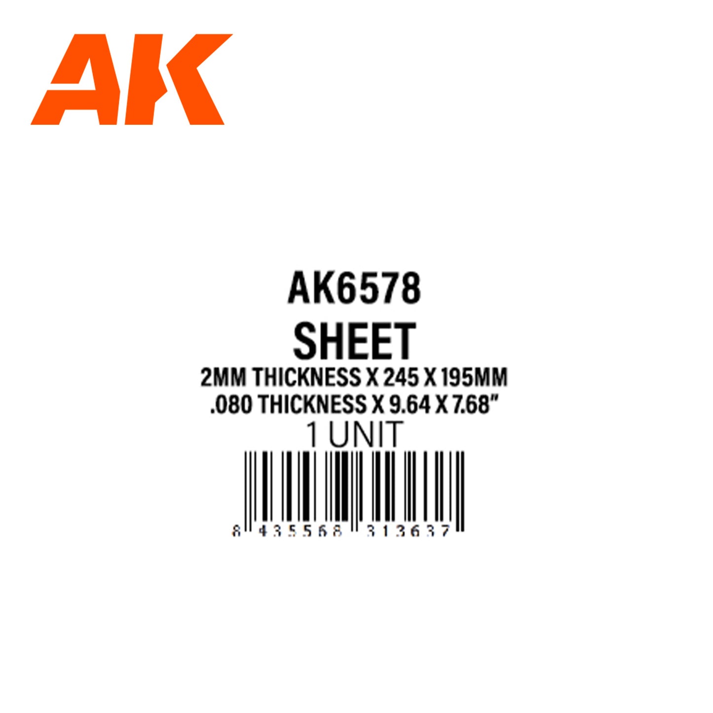 2mm thickness x 245 x 195mm – STYRENE SHEET – (1 units)