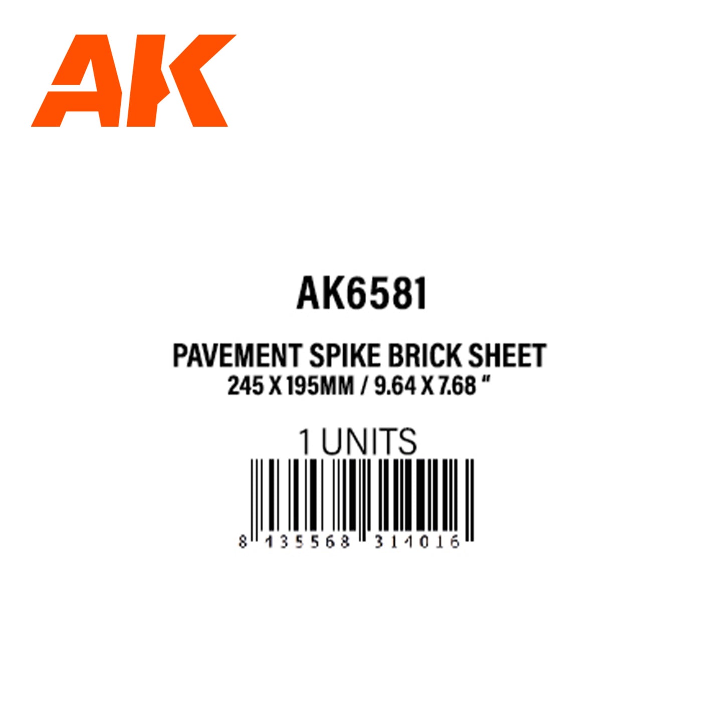 Pavement Spike Brick Sheet 245 x 195mm / 9.64 x 7.68 “ TEXTURED STYRENE SHEET – 1 Unit