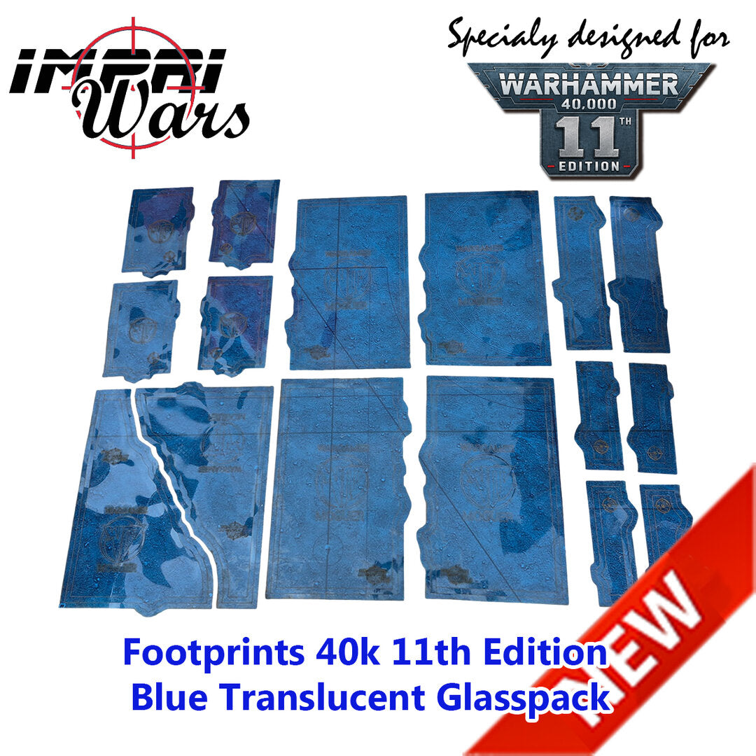 Set de footprints Warhammer 40000 en glasspack azul translúcido - ImpriWars